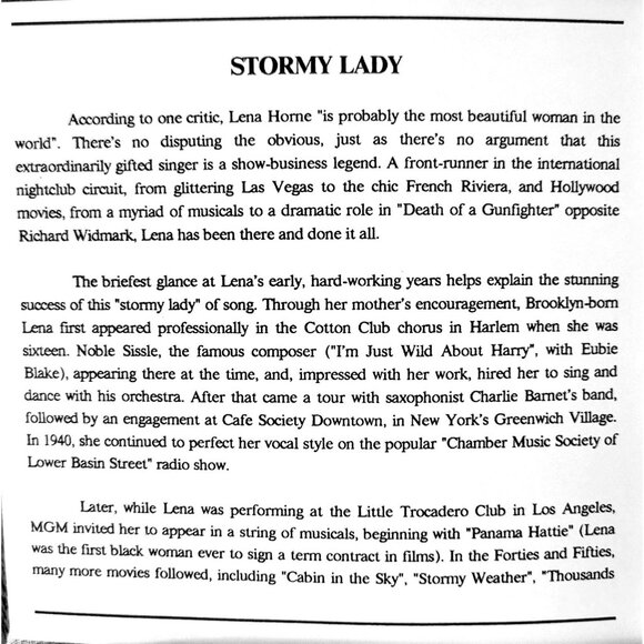 Lena Horne: Stormy Lady CD - Great American Legends Collection  37366cd - Picture 2 of 5